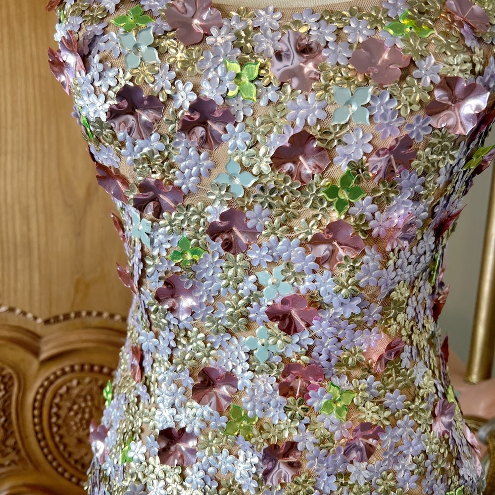 NWT Mac Duggal [6] 6153 Multicolor Sleeveless Floral Paillette Embellished Gown - Picture 4 of 12